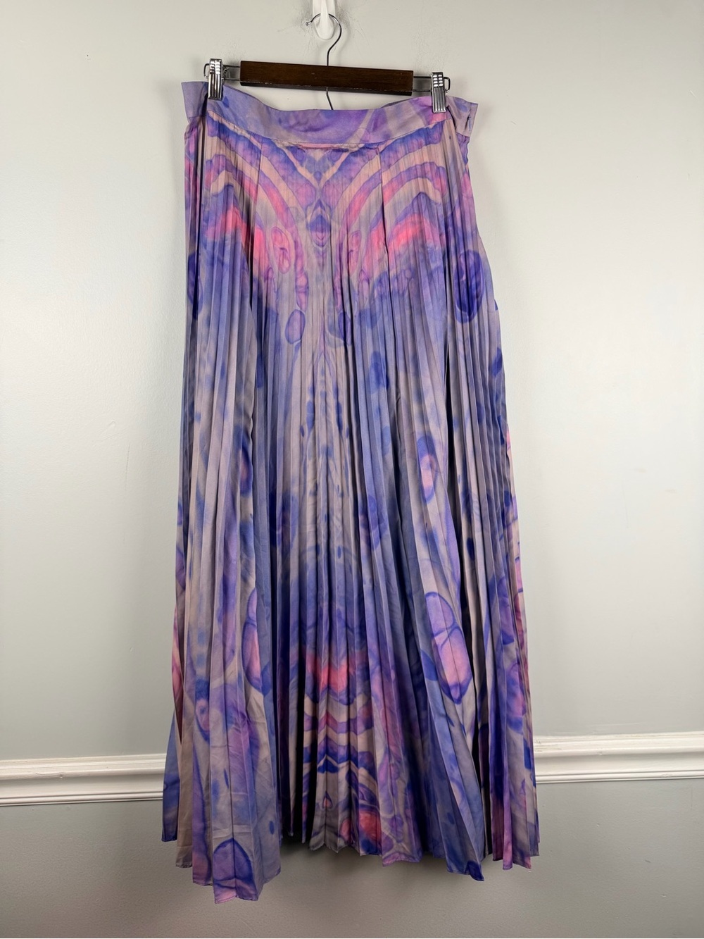 Anthropologie Siddhartha Bansal Marble-Dyed Pleated Maxi Skirt size 14 purple - Picture 3 of 8